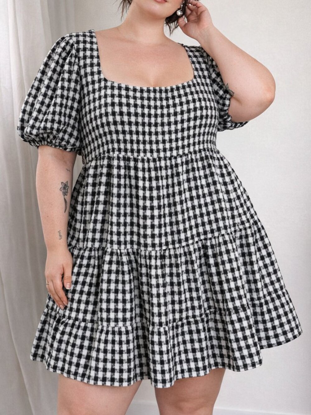 ARULA Black and White Gingham Mini Dress